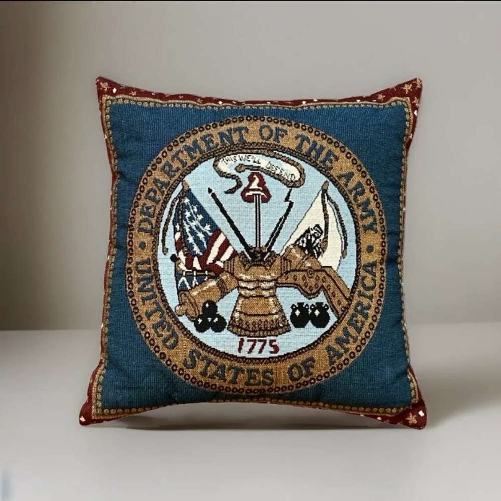 Vintage Mohawk Home US Army Tapestry Throw Pillow Cushion Military Insignia 12”